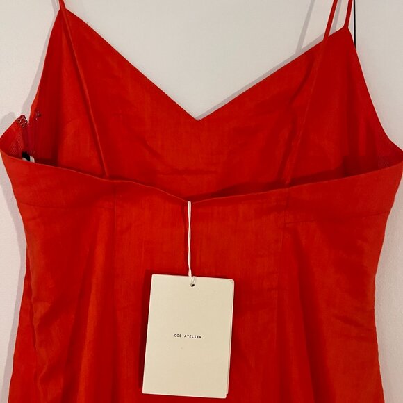 Cos Atelier The V-Neck Linen Maxi Dress - Bright Orange NWT retail $290 - Picture 11 of 16